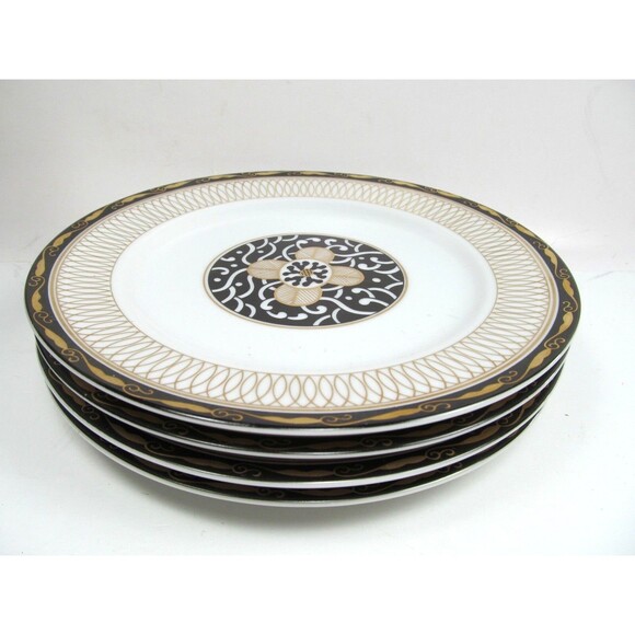 Georges Briard Royal Tapestry 7.5” Salad Plates Black Gold Pristine Bundle of 4 - Picture 2 of 6